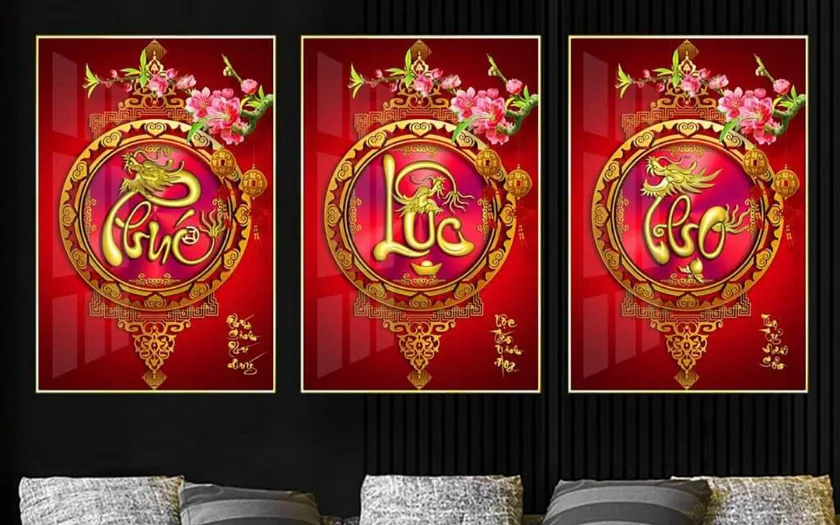 Tranh treo tường Phúc - Lộc - Thọ mang đến không khí Tân Niên cho gia chủ