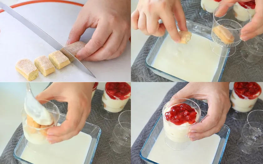 Xếp 1 lớp bánh, 1 lớp pudding đan xen nhau