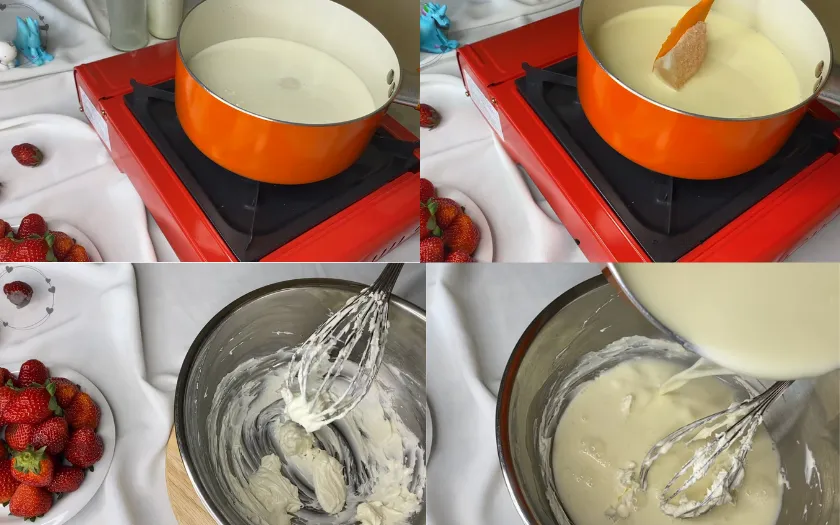 Trộn hỗn hợp pudding với creamcheese, whipping cream và sữa tươi