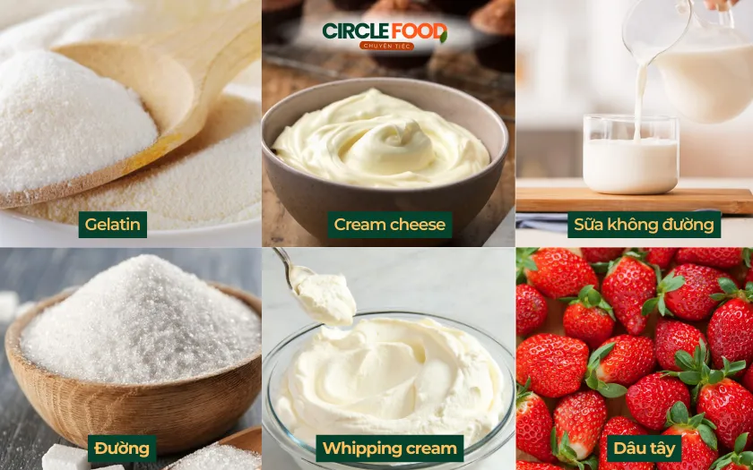 Các nguyên liệu chính cho món pudding dâu tây