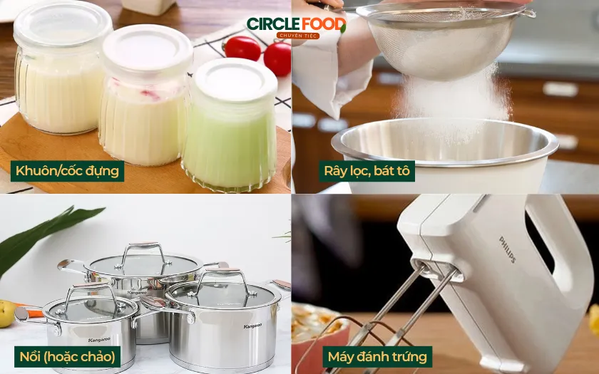 Dụng cụ hỗ trợ cho quá trình làm pudding dâu vanilla