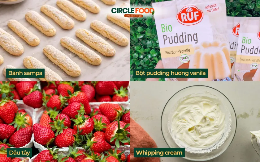 Nguyên liệu để làm pudding dâu vanilla