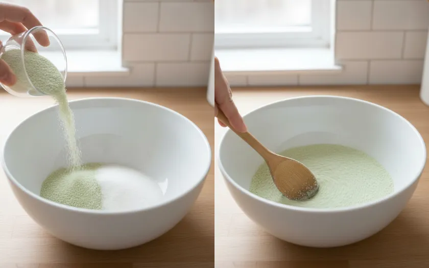 Trộn hỗn hợp bột pudding và đường