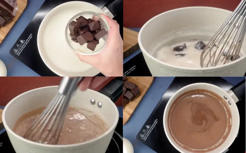 Hòa tan socola với sữa, tăng hương thơm chocolate pudding