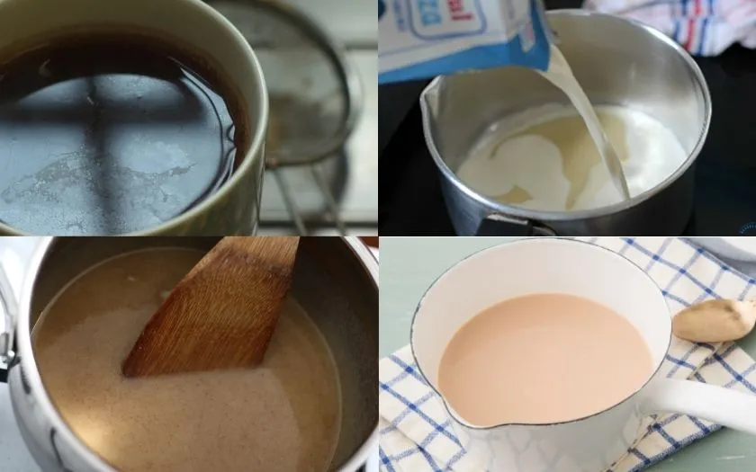 Nấu hỗn hợp pudding trà sữa