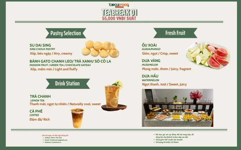 Menu Tea break 01 phù hợp với tiệc ngọt sinh nhật