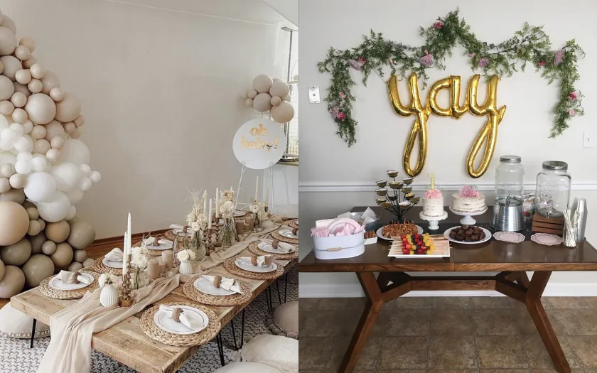 Phong cách bàn tiệc sinh nhật đơn giản, nhẹ nhàng với bóng bay tone-sur-tone và bình hoa nhỏ xinh (Nguồn: Internet) 