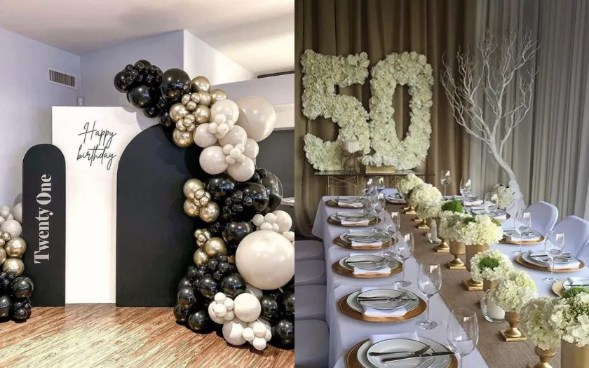 Tiệc hiện đại với backdrop hình học 3D đầy ấn tượng (Nguồn: Pinterest)