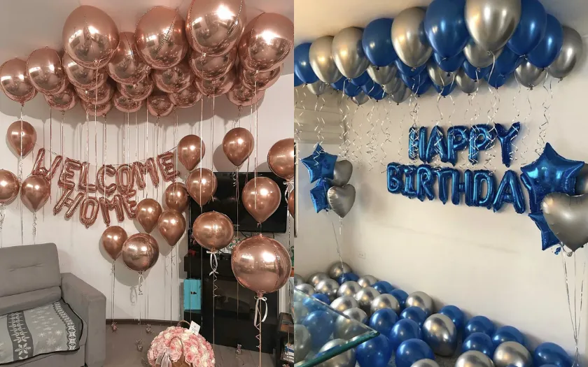 Bóng bay thả trần kết hợp ruy băng rủ mềm mại giúp tạo vẻ lãng mạn cho buổi tiệc sinh nhật (Nguồn: Internet)