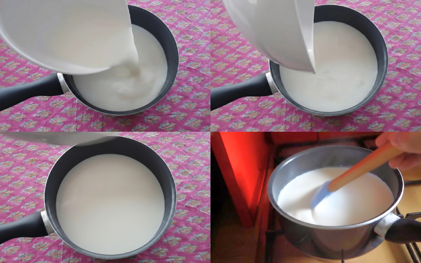 Đun nóng hỗn hợp sữa trên lửa vừa và khuấy đều
