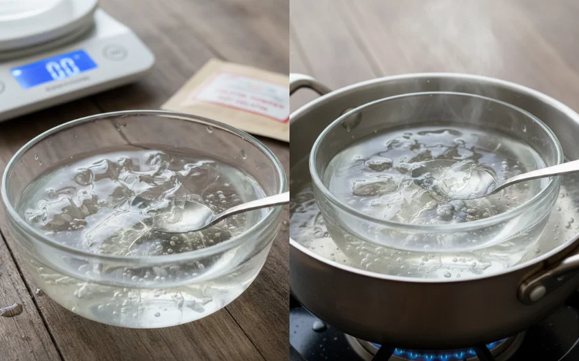 Ngâm gelatin và đung cách thủy để trương nở