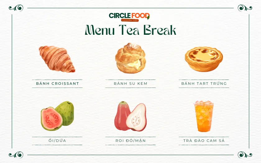 Thực đơn Tea Break phù hợp cho tiệc Tân Niên dạng tiệc đứng