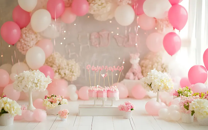 Backdrop rõ chủ đề, bong bóng đồng màu tạo chiều sâu cho không gian tiệc