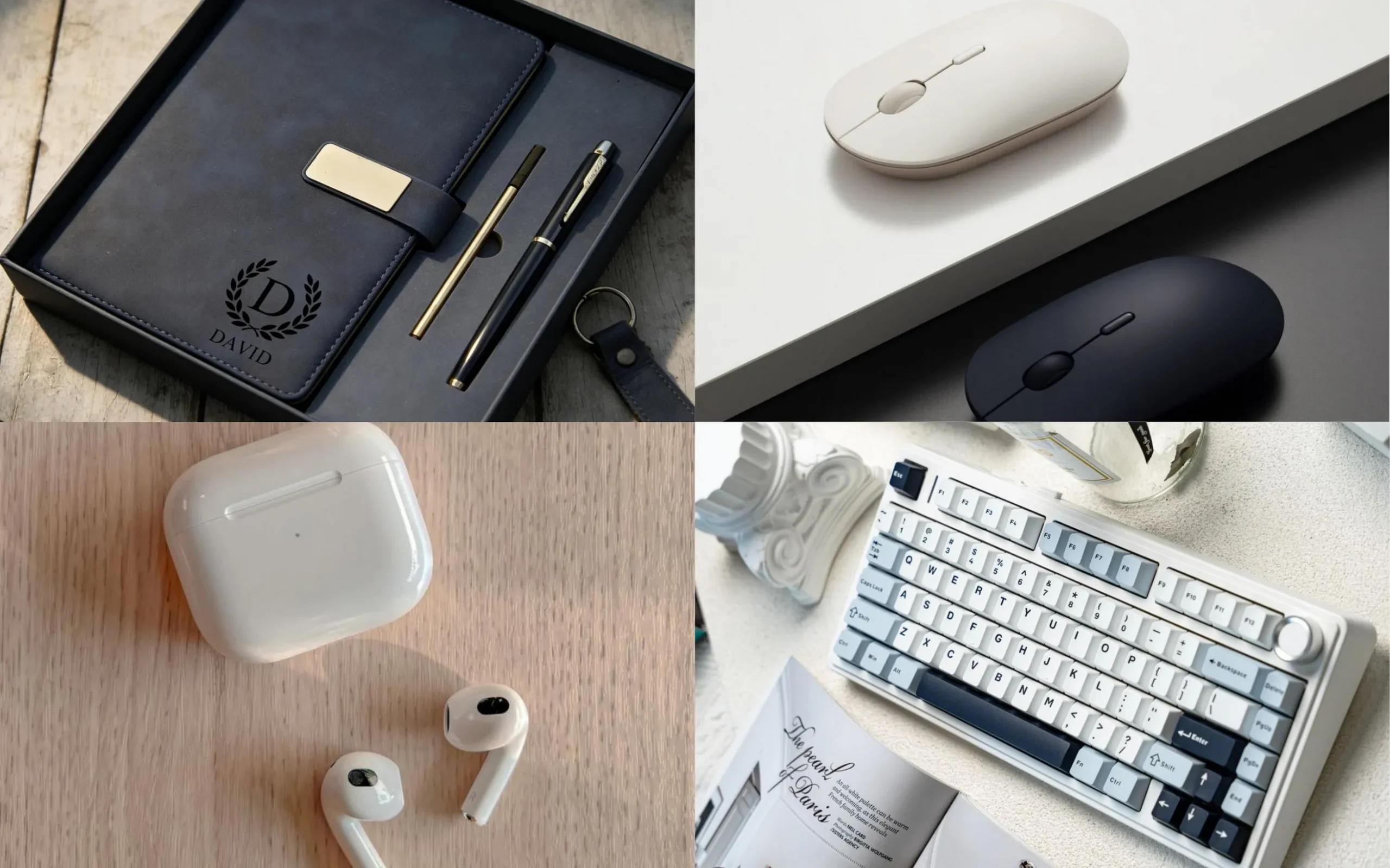 Tai nghe bluetooth, chuột không dây, bộ quà tặng văn phòng và bàn phím cơ mini (Nguồn: Internet)