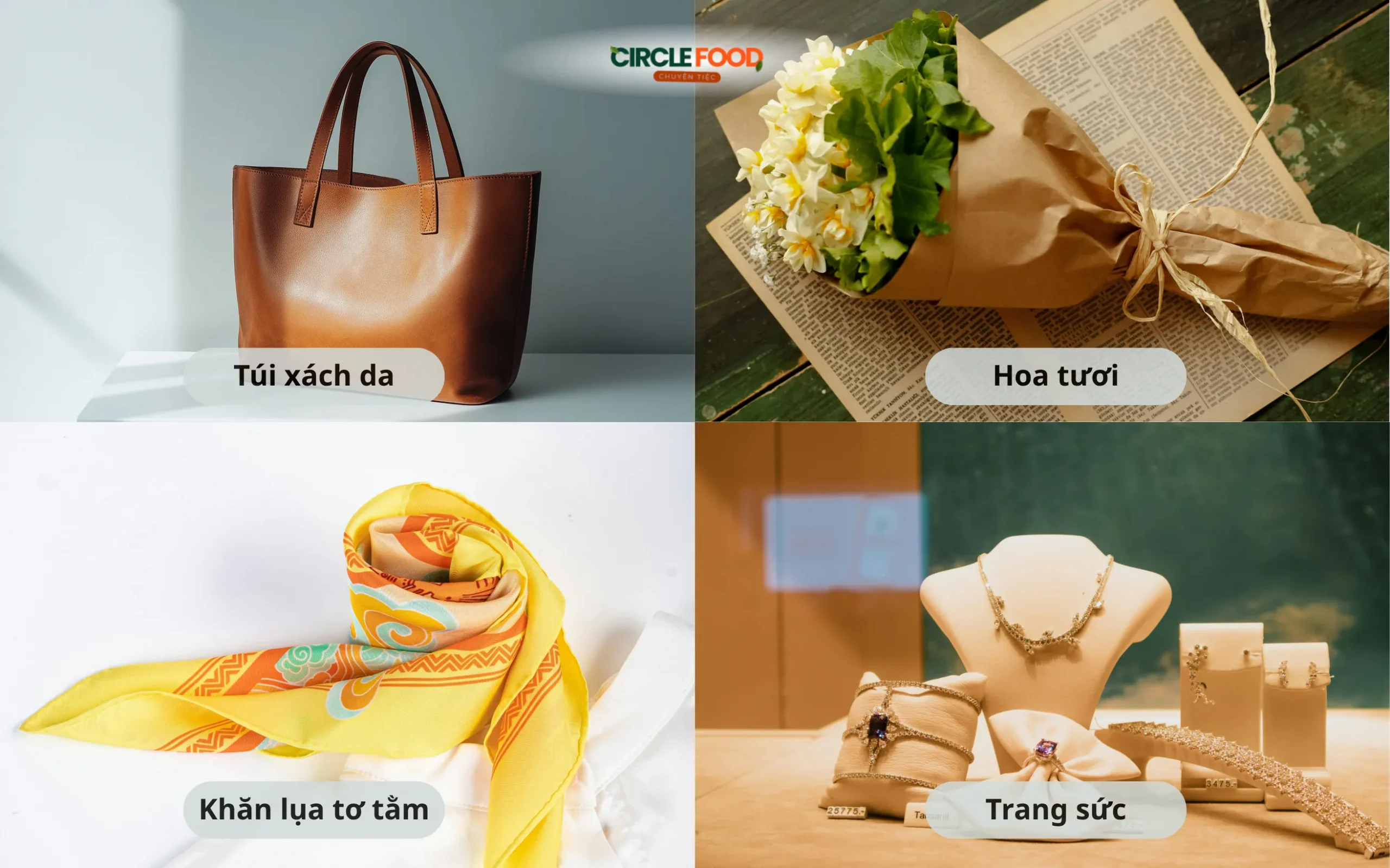 Gợi ý quà sinh nhật đồng nghiệp nữ với túi xách, hoa tươi, khăn lụa và trang sức