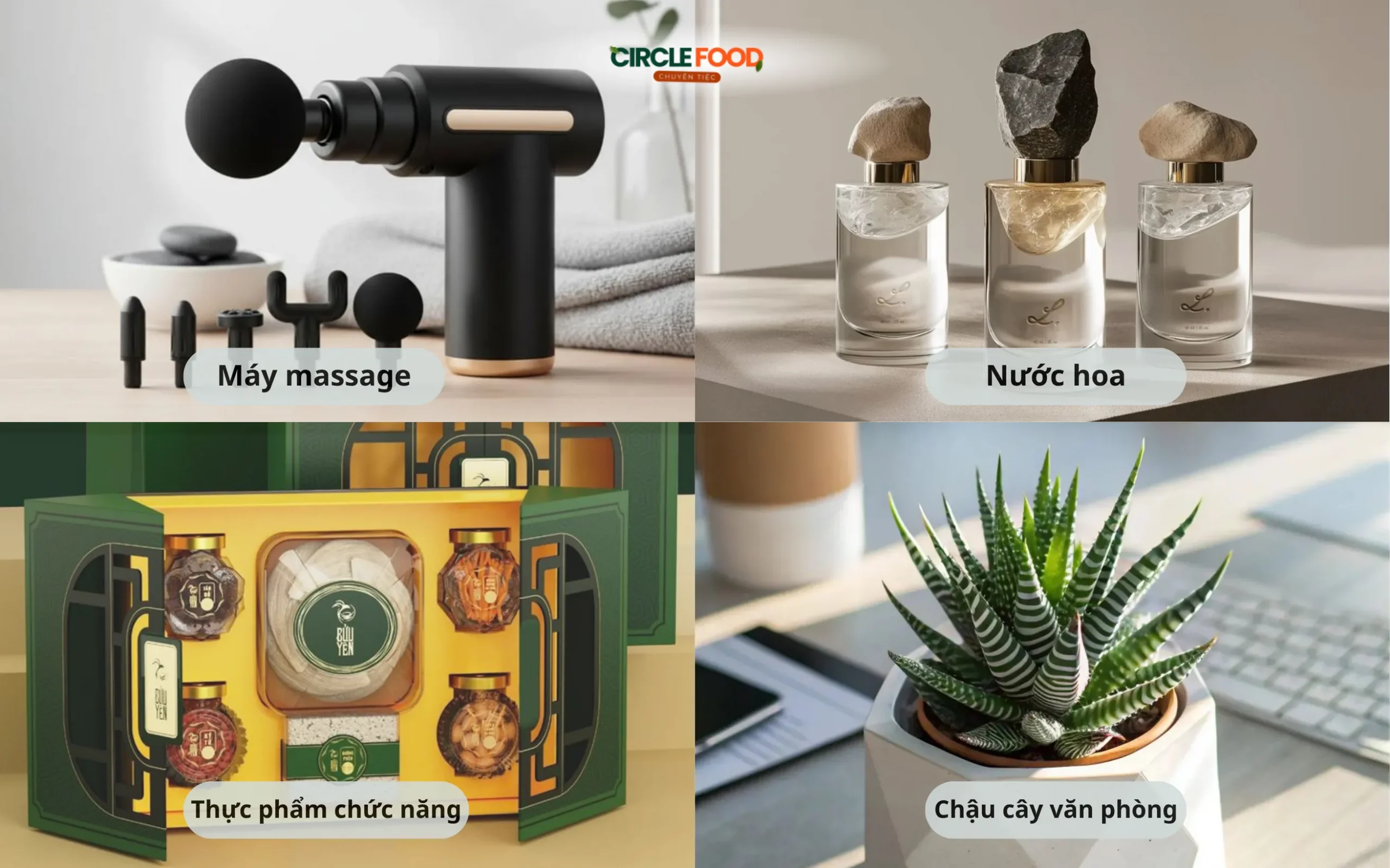 Máy massage, nước hoa, cây xanh và thực phẩm chức năng làm quà sinh nhật cho đồng nghiệp nữ