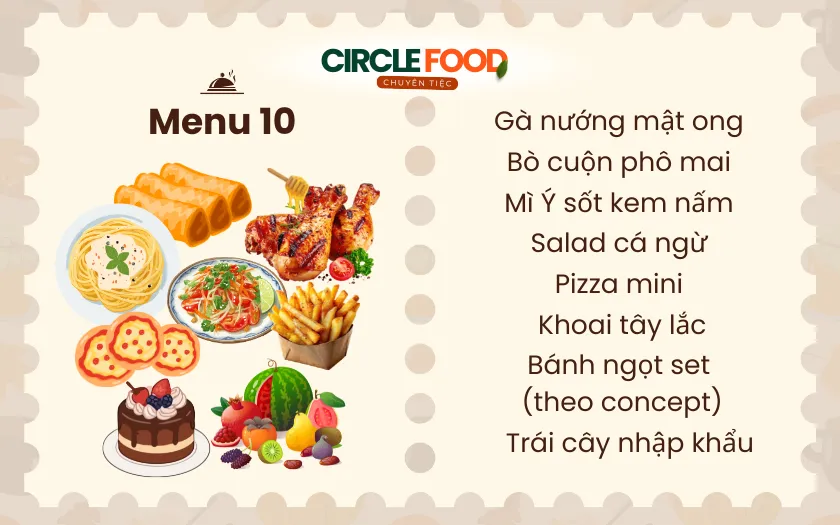 Menu 10: Bàn tiệc sinh nhật cao cấp với bò cuộn phô mai bánh ngọt theo concept
