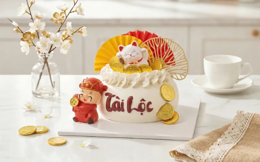 Bánh kem tài lộc tượng trưng cho sự phát đạt, may mắn và khởi đầu hanh thông