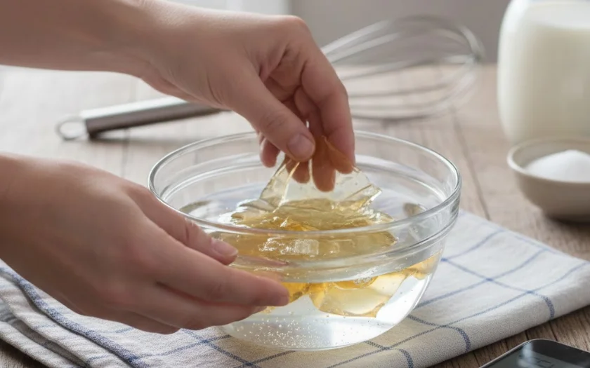 Ngâm đến khi gelatin cho nở mềm