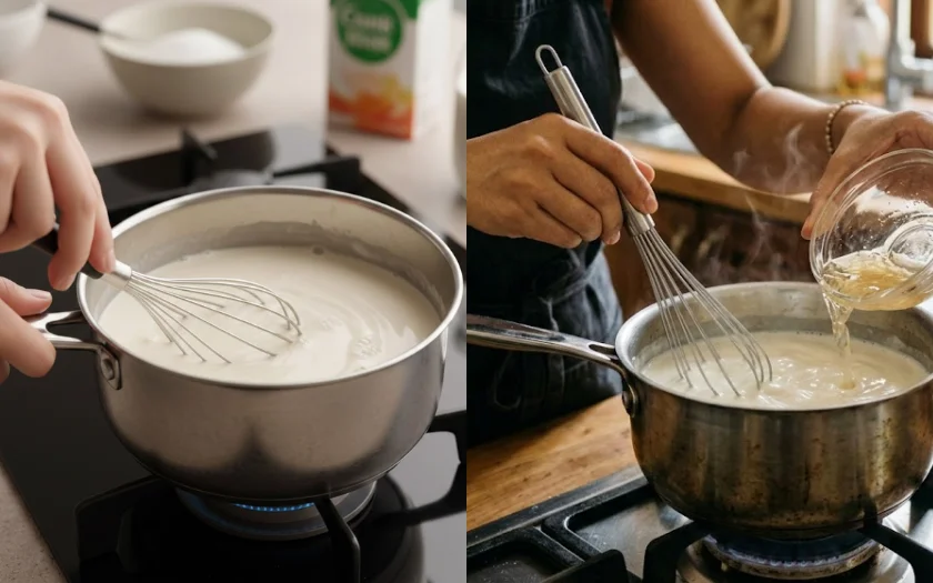 Đun hỗn hợp pudding sữa, khuấy đều tay