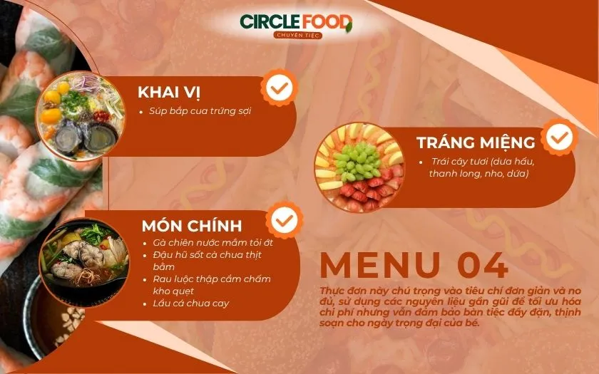 Tham khảo thực đơn tiệc thôi nôi 04 tại nhà