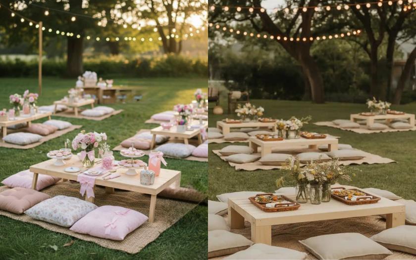Trang trí tiệc thôi nôi ngoài trời phong cách picnic