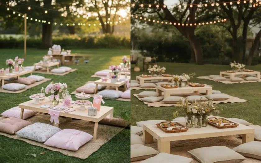 Trang trí tiệc thôi nôi ngoài trời phong cách picnic