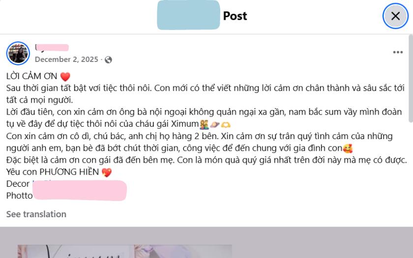 Gửi lời cảm ơn trên Facebook, Zalo sau tiệc thôi nôi cũng là cách lưu giữ kỷ niệm ý nghĩa