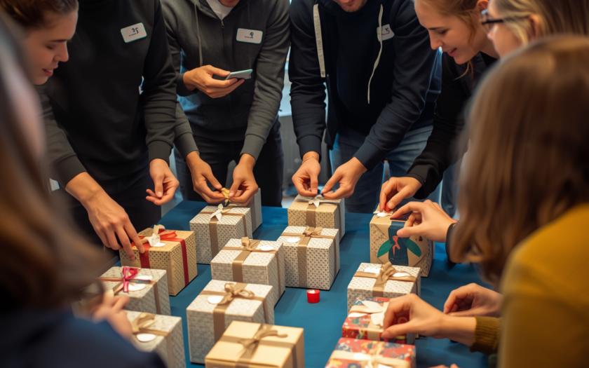 Người tham gia mở chiếc hộp bí mật để nhận quà tại sự kiện team building