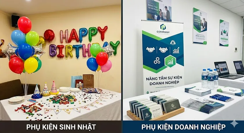 Phụ kiện ở tiệc ngọt sinh nhật và tiệc ngọt doanh nghiệp là khác nhau