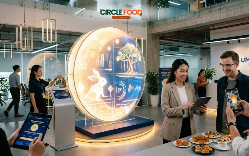 Không gian Trung thu công nghệ với đèn LED neon hiện đại tại văn phòng