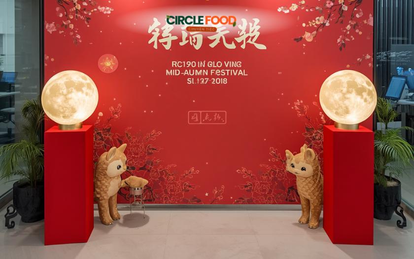 Mẫu backdrop check-in Trung Thu đơn giản cho văn phòng