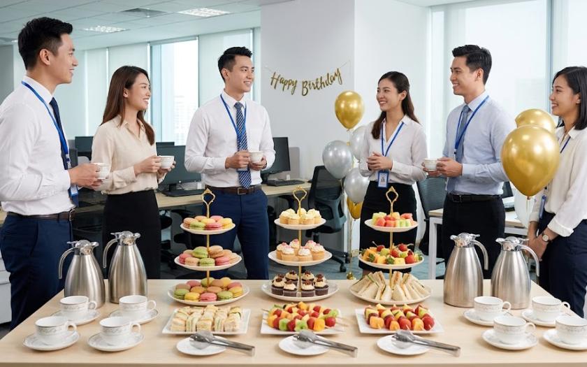 Tiệc ngọt teabreak tại công ty giúp không gian sinh nhật trở nên ấm cúng và chuyên nghiệp