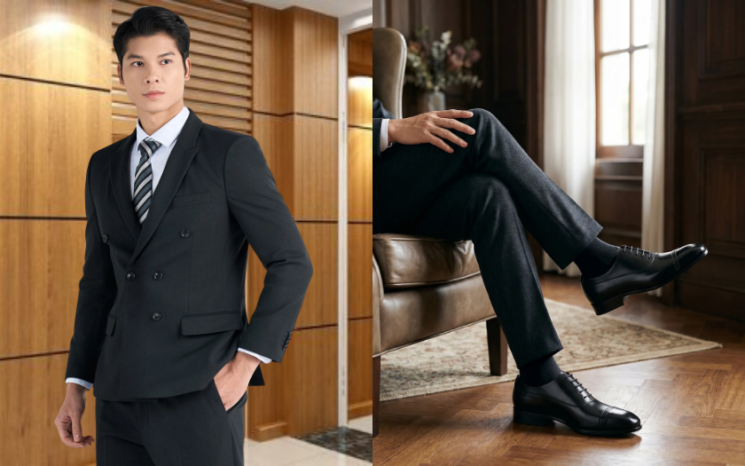 Bộ suit và giày tây lịch lãm giúp các chàng trai hóa thân thành quý ông lịch lãm tại tiệc prom