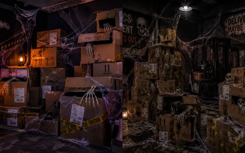 Nhà kho Logistics hắc ám – ý tưởng trang trí Halloween tiết kiệm từ thùng carton