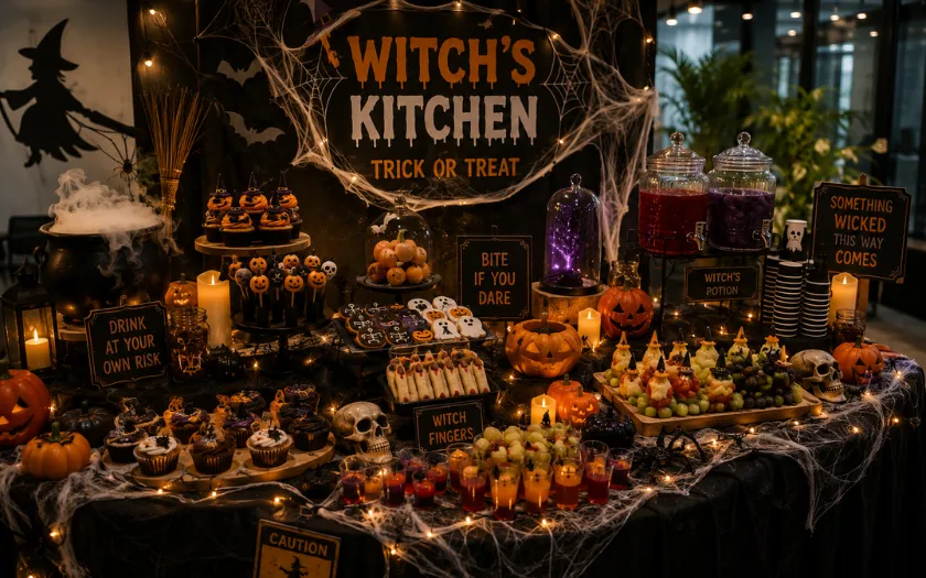 Bàn tiệc đồ ngọt của phù thủy – góc Tea Break đậm màu sắc Halloween