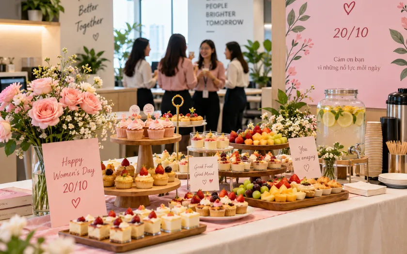 Tiệc 20/10 tại văn phòng sẽ trọn vẹn hơn khi có các món ăn Teabreak