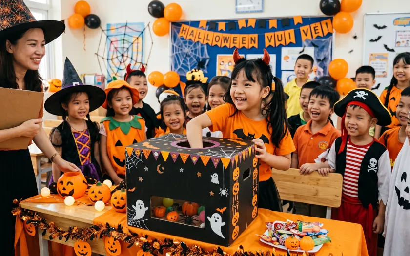 Các bé thích thú khi chạm vào những món đồ bên trong chiếc hộp bí ẩn 