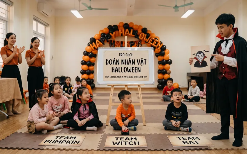 Không khí sôi động của trò chơi đoán nhân vật Halloween 