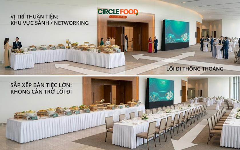 Vị trí đặt bàn tiệc thuận tiện cho khách di chuyển